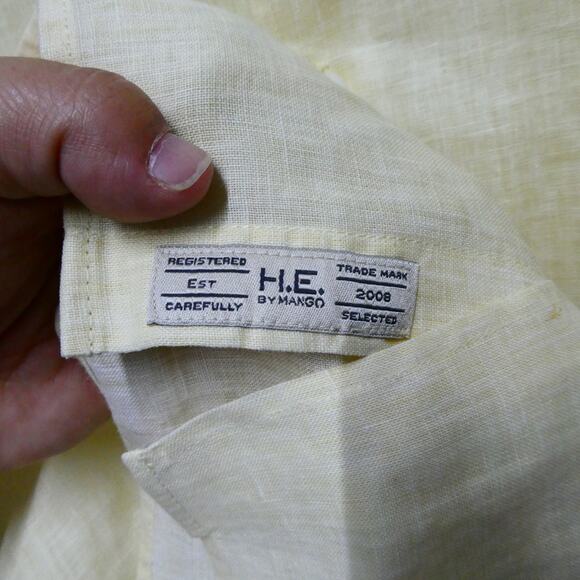 H.E. by Mango Men's Large Shirt Top Slim Fit Button Front Long Sleeve‎ Yellow - Picture 8 of 8